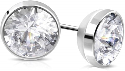 Via Mazzini Stainless Steel 2.5mm Circle Crystal Stud Earrings (ER1176) Cubic Zirconia Metal Stud Earring