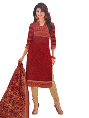 

FabTag - Giftsnfriends Cotton Printed Salwar Suit Material(Un-stitched), Red
