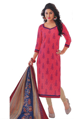 

FabTag - Giftsnfriends Cotton Printed Salwar Suit Material(Un-stitched), Pink