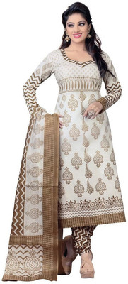 

FabTag - Sharvi Crepe Printed Salwar Suit Dupatta Material(Un-stitched), Brown;white