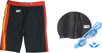 

MattZig Dazzy (One Swimming Trunk + Cap + Goggle + One Nose Clip + One Pair ear Plugs) Swimming Kit