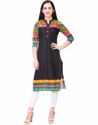 71 OFF on FabTag mokshi Women Solid Straight Kurta Black on