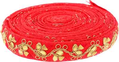 

Fabric and Lace LC1001 Red color Machine Made floral Embroidery Lace Reel(Pack of 1)