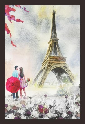 Mad Masters Mad Masters Paris european city landscape. France, eiffel tower and couple lovers man, woman, umbrella red, Modern art,daisy flower garden trees. Watercolor painting 1 Piece wooden framed painting |Wall Art | Home Décor | Painting Art | Unique Design | Attractive Frames Digital Reprint 1