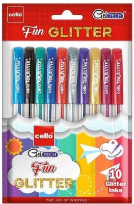 Cello Geltech Fun Glitter Gel Pen(Pack of 10, Multicolor)