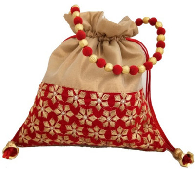 

INDIANHANDICRAFTHUB Floral Golden Embroidery Purse/Potli Potli(Gold, Red)