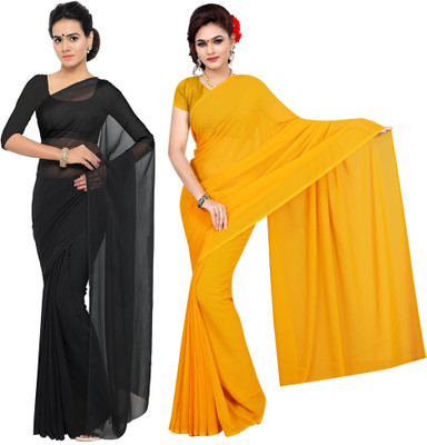 Sidhidata Solid/Plain Daily Wear Georgette Saree(Pack of 2, Gold, Black)