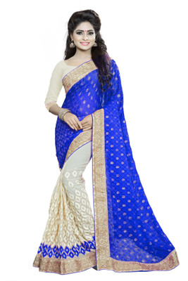 FabTag - Aashvi Creation Embroidered, Embellished Fashion Georgette, Brasso Saree(Multicolor) Flipkart