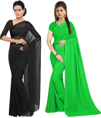 Sidhidata Solid/Plain Daily Wear Georgette Saree(Pack of 2, Black, Light Green)