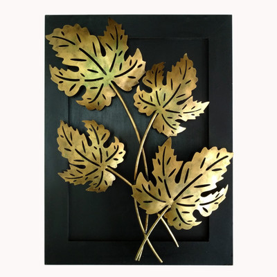 

Uniqkrafts Maple Leaf Wall Hanging With Tea Light Holder Decorative Showpiece - 51 cm(Iron, Wooden, Gold, Black)