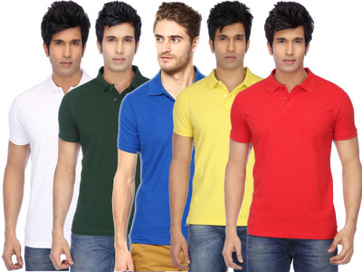 FUNKY GUYS Solid Men Polo Neck Multicolor T-Shirt