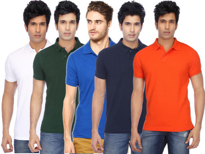 FUNKY GUYS Solid Men Polo Neck Multicolor T-Shirt