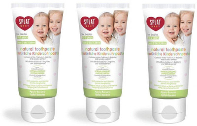 

SPLAT Baby Toothpaste (0-3 Years) Apple Banana Flavour 99% Natural, With Finger Toothbrush, Free from SLS/SLES, Mint, Fluorides, Parabens, Petrochemicals (3) Toothpaste(100 g, Pack of 3)