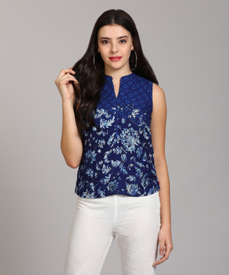 biba-casual-no-sleeve-printed-women-blue-top