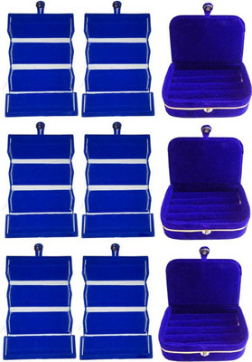 

shivanshshine Combo Pack 6 pc blue ear Ring folder and 3 pc blue Ring box Jewellery Storage Vanity Box(Multicolor, Blue)
