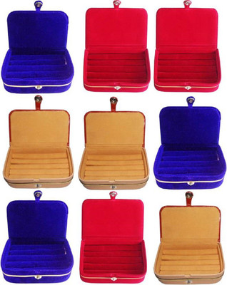 

shivanshshine Combo Pack 3 pc Red Ring 3 pc brown Ring & 3 pc blue Ring Box Jewellery Storage Vanity Box(Multicolor)