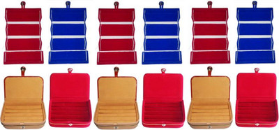 

shivanshshine COmbo Pack 3 pc blue ear Ring folder 3 pc red ear ring box 3 pc red ring box and 3 pc ring jewelry Jewellery Storage Vanity Box(Multicolor)
