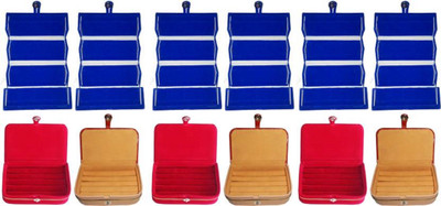 

shivanshshine Combo Pack 6 pc blue ear Ring folder 3 pc brown ring jewelry box and 3 pc red Ear Ring Jewellery Storage Vanity Box(Multicolor)