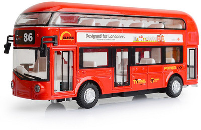 

Emob Double Decker Die Cast Metal Body Red Luxury Bus with Real Sound and LED Light with Pull Back and Door Opening Feature(Red)