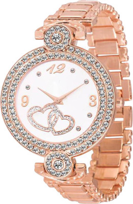 

AK ROSE GOLD Shineble Dial Stainless Still Strap Heart Printed Dial Women & GIRLS Watch - For Girls
