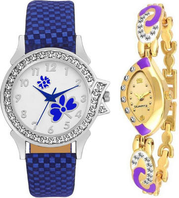 

TRUE KART Flower Dial & Purple Metal Strap Diamond Studded bracelet Watch - For Girls