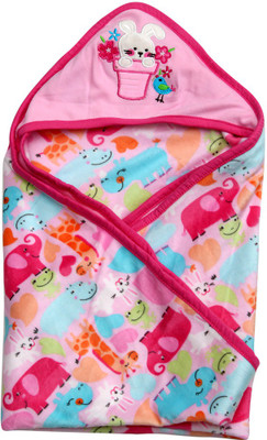 

Dazzle Cartoon  Hooded Baby Blanket(Poly Cotton, Pink