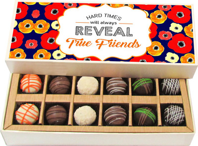 

Chocholik Friendship Gift - Hard Time Reveal True Friends - Dark, Milk, White Chocolate - 12pc Truffles(180 g)