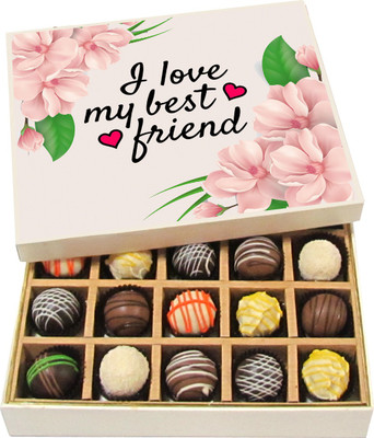 

Chocholik Friendship Gift - I Love My Best Friend - Dark, Milk, White Chocolate - 20pc Truffles(300 g)