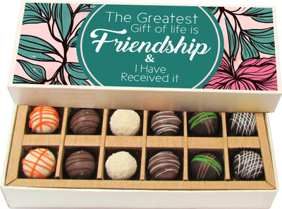 

Chocholik Friendship Gift - Gift of Life Is Friendship - Dark, Milk, White Chocolate - 12pc Truffles(180 g)