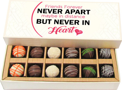 

Chocholik Friendship Gift - Friends Forever Never Apart - Dark, Milk, White Chocolate - 12pc Truffles(180 g)