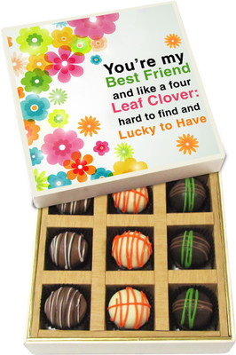 

Chocholik Friendship Gift - Best Friend Lucky to Have - Dark, Milk, White Chocolate - 9pc Truffles(135 g)