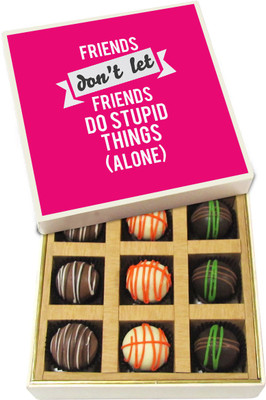 

Chocholik Friendship Gift - Friends Do Stupid Things - Dark, Milk, White Chocolate - 9pc Truffles(135 g)