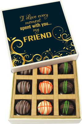 

Chocholik Friendship Gift - I Love Every Moment Spent With You My Friend - Dark, Milk, White Chocolate - 9pc Truffles(135 g)