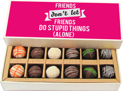 

Chocholik Friendship Gift - Friends Do Stupid Things - Dark, Milk, White Chocolate - 12pc Truffles(180 g)