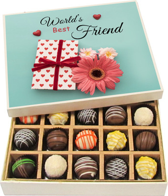 

Chocholik Friendship Gift - World's Best Friend - Dark, Milk, White Chocolate - 20pc Truffles(300 g)