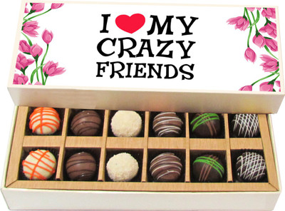 

Chocholik Friendship Gift - I Love My Crazy Friends - Dark, Milk, White Chocolate - 12pc Truffles(180 g)