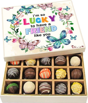 

Chocholik Friendship Gift - I'm So Lucky to Have a Friend Like You - Dark, Milk, White Chocolate - 20pc Truffles(300 g)