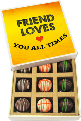 

Chocholik Friendship Gift - Friend Loves You All Time - Dark, Milk, White Chocolate - 9pc Truffles(135 g)