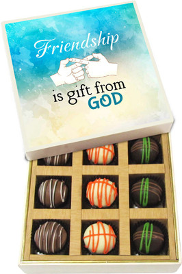 

Chocholik Friendship Gift - Friendship Is God Gifted - Dark, Milk, White Chocolate - 9pc Truffles(135 g)