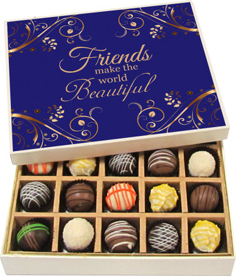 

Chocholik Friendship Gift - Friends Make the World Beautiful - Dark, Milk, White Chocolate - 20pc Truffles(300 g)