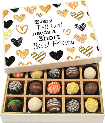 

Chocholik Friendship Gift - Every Tall Girl Need a Short Best Friend - Dark, Milk, White Chocolate - 20pc Truffles(300 g)