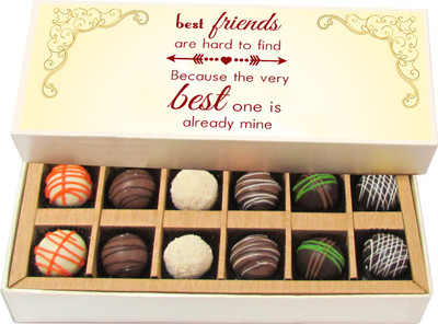 

Chocholik Friendship Gift - Best Friends Are Hard To Find - Dark, Milk, White Chocolate - 12pc Truffles(180 g)