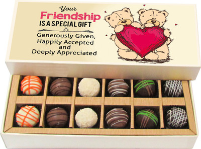 

Chocholik Friendship Gift - Friendship Gift Always Happily Accepted - Dark, Milk, White Chocolate - 12pc Truffles(180 g)