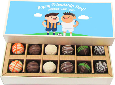 

Chocholik Friendship Gift - Friendship Has No Teams - Dark, Milk, White Chocolate - 12pc Truffles(180 g)