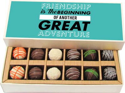 

Chocholik Friendship Gift - Friendship Is Beginning of Great Adventure - Dark, Milk, White Chocolate - 12pc Truffles(180 g)