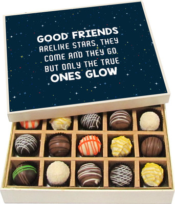 

Chocholik Friendship Gift - Only Good Friends Stars Glow - Dark, Milk, White Chocolate - 20pc Truffles(300 g)