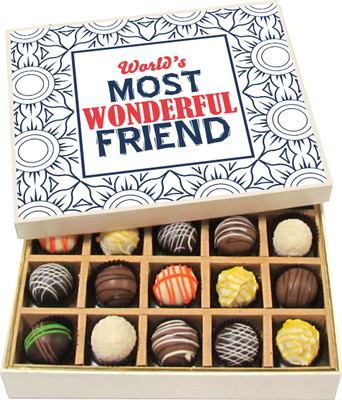 

Chocholik Friendship Gift - World's most Wonderful Friend - Dark, Milk, White Chocolate - 20pc Truffles(300 g)