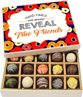 

Chocholik Friendship Gift - Hard Time Reveal True Friends - Dark, Milk, White Chocolate - 20pc Truffles(300 g)