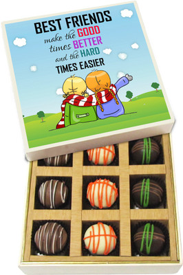 

Chocholik Friendship Gift - Best Friends Make the Good Times - Dark, Milk, White Chocolate - 9pc Truffles(135 g)