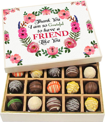 

Chocholik Friendship Gift - Thank you I Am So Grateful To Have A Friend Like You - Dark, Milk, White Chocolate - 20pc Truffles(300 g)